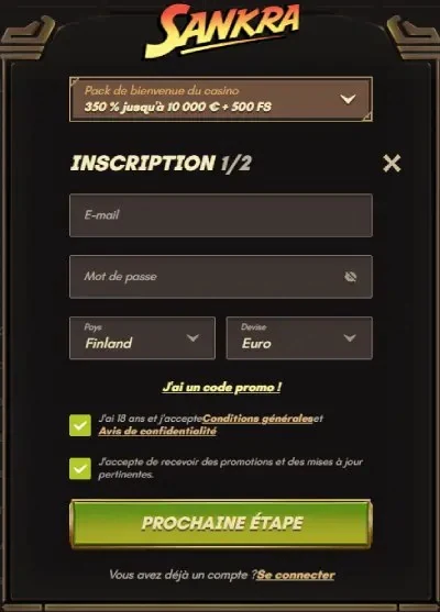 Formulaire d'inscription Sankra